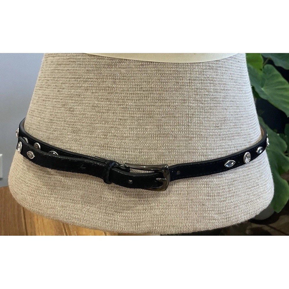 Skinny Layering Black Suede Leather Belt Gemstones M Whimsigoth Grunge Festival